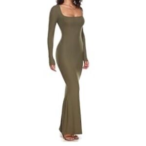 Olive Green Long Sleeve Bodycon Maxi Dress